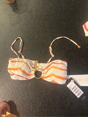Vix Paula Hermanny White Bikini Top with Orange & Pink Stripes